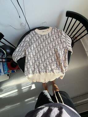 Dior Oblique Oversized Jacquard Cotton Knit Sweater Beige and Brown